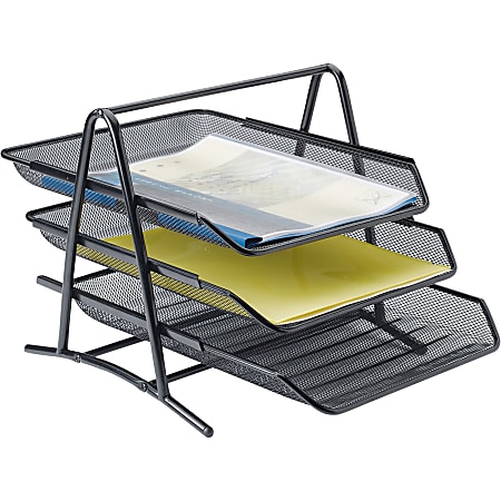 Lorell Mesh 3 Tier Desk Tray Black Office Depot