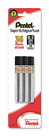 Pentel® Super Hi-Polymer® Leads, 0.5 mm, 2B, 12 Leads Per Tube, Pack Of 3 Tubes