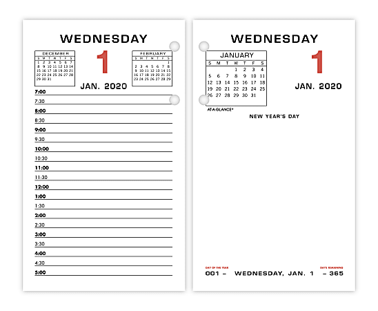 AT-A-GLANCE® Daily Loose-Leaf Desk Calendar Refills, 3-1/2" x 6", January To December 2020, E01750