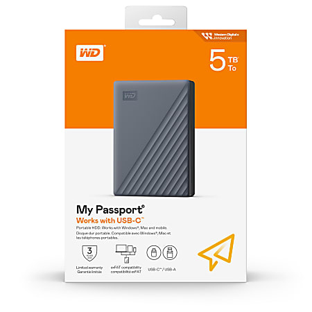 Western Digital My Passport® USB-C™ Portable Hard Drive, 5TB, Silicon Gray