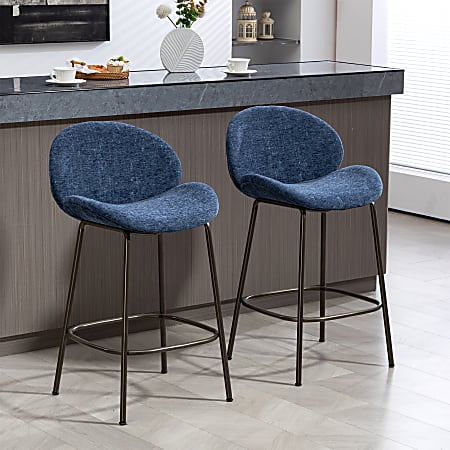 Glamour Home Benedetta Upholstered Fabric Counter-Height Stools With Backs, Blue/Black, Set Of 2 Stools