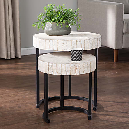 SEI Furniture Kennerly Iron/Wood Nesting Circle Side Tables, 20-3/4”H x 18-1/2”W x 18-1/2“D, Black/White, Set Of 2 Tables
