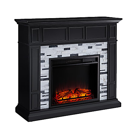 SEI Furniture Drovling Marble Electric Fireplace, 40-1/2”H x 45-1/2”W x 14-1/2”D, Black/White/Gray Marble