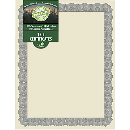 Geographics Tree Free Certificate - 8.5" - Multicolor with Silver Border - Sugarcane - 15 / Pack