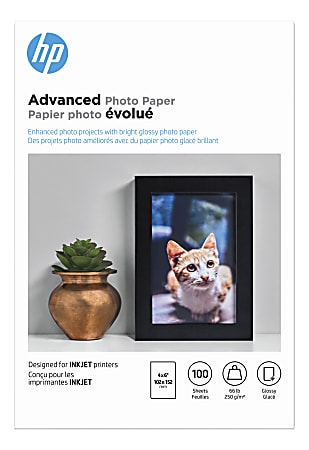 HP Advanced Photo Paper for Inkjet Printers, Glossy, 4" x 6", 66 Lb, Pack Of 100 Sheets (Q6638A)