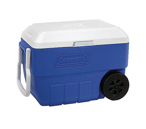 Coleman® 56-Quart/60-Can Wheeled Cooler, 14"H x 22 13/16"W x 13 13/16"D, Blue