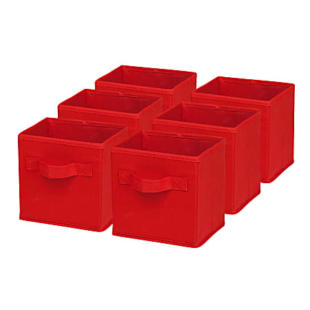 Honey-Can-Do Mini Non-Woven Foldable Cubes, 7"H x 5 3/4"W x 7"D, Red, Pack Of 6