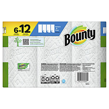 Bounty Paper Towels, Select-a-Size, White, Singles Plus Rolls, 2-Ply - 12 rolls