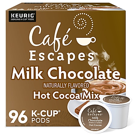 Café Escapes Milk Chocolate Hot Cocoa Keurig Single-Serve K-Cup Pods, 24 Pods Per Pack, Case Of 4 Packs