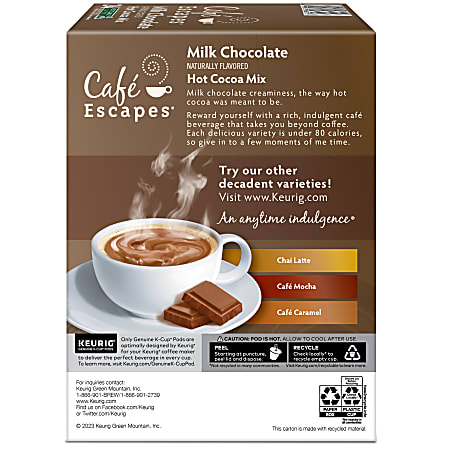Caf Escapes Milk Chocolate Hot Cocoa Keurig Single Serve K Cup Pods 24 ...