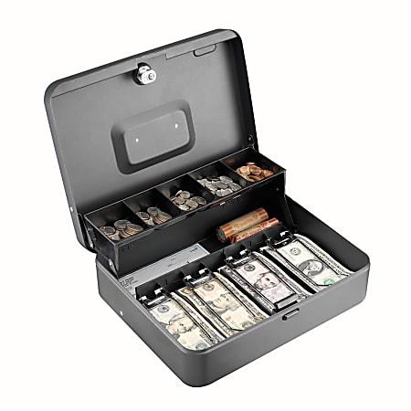 STEELMASTER® Tiered Tray Cash Box, 10 Compartments, Gray