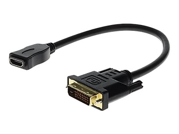 AddOn 8in DVI-D Male to HDMI Female Black Adapter Cable - 100% compatible and guaranteed to work