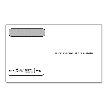ComplyRight Double-Window Envelopes For W-2 Form 5206 And 5208 Tax Forms, Moisture/Gum Seal, 5 5/8" x 9", White, Pack Of 100