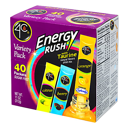 4C Energy Rush Sugar Free Drink Mix Variety Pack, 11 Oz, Case Of 40 Packets