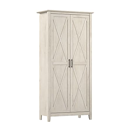 Bush Furniture Key West 32"W Tall Storage Cabinet with Doors and Shelves, Linen White Oak, Standard Delivery