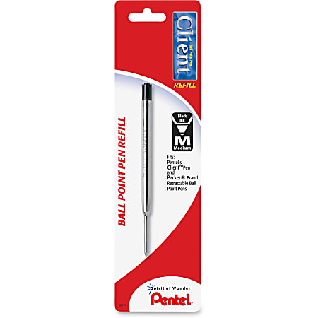 Pentel® BKC10 Liquid Ink Client Pen Refill, Medium Point, Black Ink