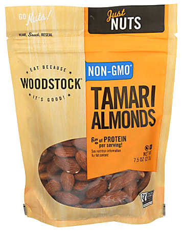 Woodstock Foods Non-GMO Almonds, Tamari, 7.5 Oz, Total Qty 8