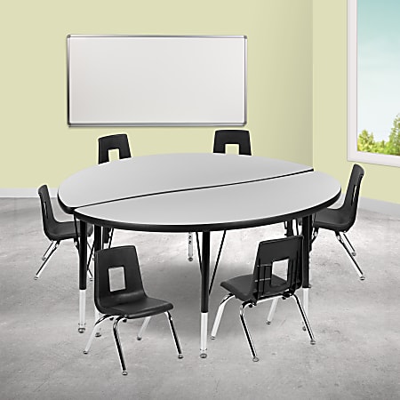 Flash Furniture 47-1/2" Circle Wave Flexible Laminate Activity Table Set With 12" Student Stack Chairs, Gray