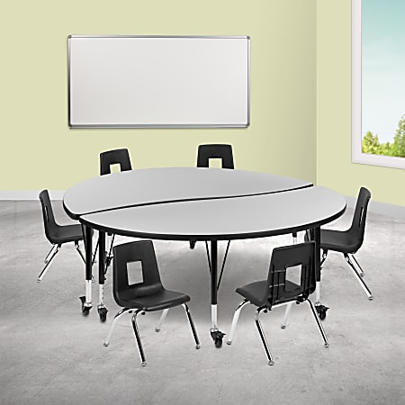 Flash Furniture Mobile 60" Circle Wave Flexible Laminate Activity Table Set With 12" Student Stack Chairs, Gray