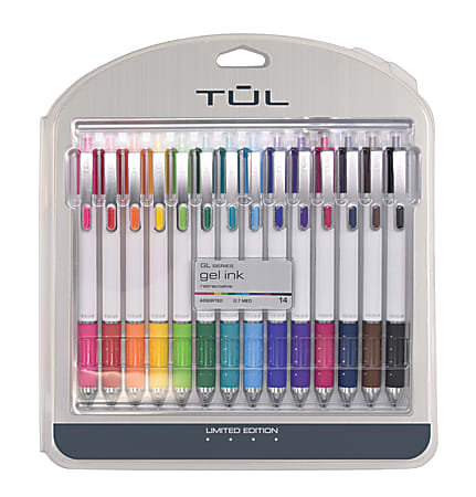 TUL® GL Series Retractable Gel Pens, Limited Edition, Medium Point, 0.7 mm, White Barrel, Assorted Bright Ink, Pack Of 14 Pens