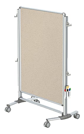 Ghent Nexus Jr Partition Double-Sided Mobile Magentic Fabric/Non-Magnetic Dry-Erase/Bulletin Board, 34 1/4" x 46 1/4", Beige Board/Silver Aluminum Frame