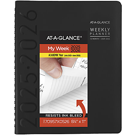 AT-A-GLANCE® Contemporary Academic 2025-2026 Weekly Monthly Planner, Black, Large, 8 1/4" x 11"