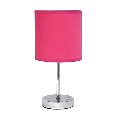 Simple Designs Mini Basic Table Lamp with Fabric Shade, 11"H, Hot Pink/Chrome