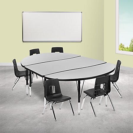 Flash Furniture 76" Oval Wave Flexible Laminate Activity Table Set With 14" Student Stack Chairs, Gray