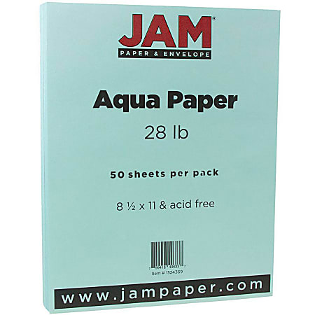 JAM Paper® Color Multi-Use Printer & Copy Paper, Aqua Blue, Letter (8.5" x 11"), 50 Sheets Per Pack, 28 Lb