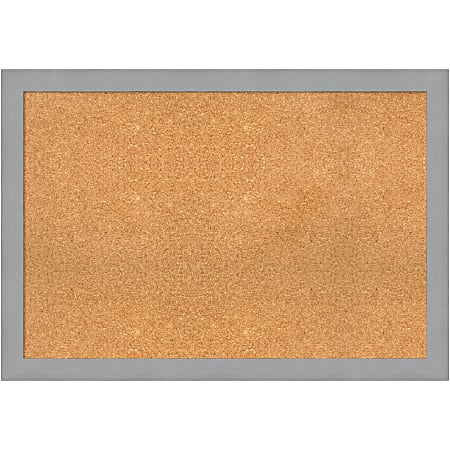 Amanti Art Rectangular Non-Magnetic Cork Bulletin Board, Natural, 39” x 27”, Brushed Nickel Plastic Frame