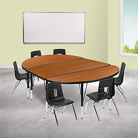 Flash Furniture 76" Oval Wave Flexible Laminate Activity Table Set With 14" Student Stack Chairs, Oak