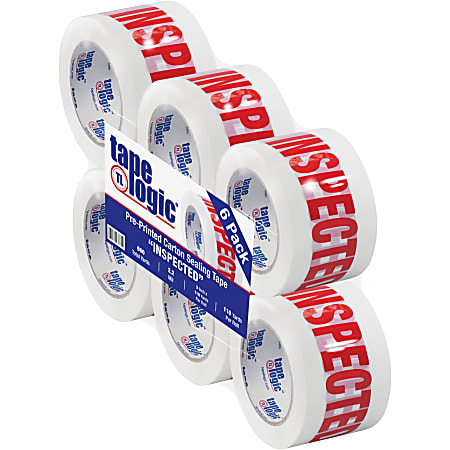 Tape Logic Pre-Printed Carton Sealing Tape, "Inspected", 3" x 110 Yd., Red/White, Case Of 6 Rolls