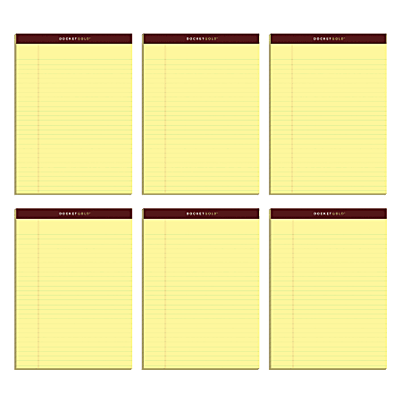 TOPS™ Docket Gold™ Premium Writing Pads, 8 1/2" x 11 3/4", Legal Ruled, 50 Sheets, Canary, Pack Of 6 Pads