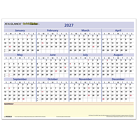 AT-A-GLANCE® QuickNotes® 2027 Reversible Erasable Monthly Yearly Wall Calendar, Small, 16" x 12"