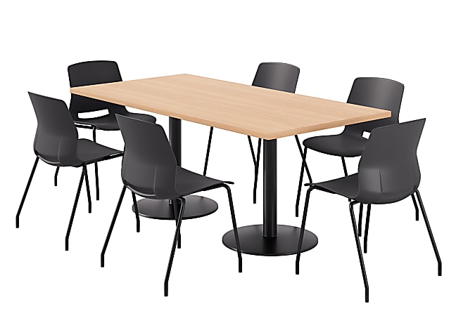 KFI Studios Proof Rectangle Pedestal Table With Imme Chairs, 31-3/4”H x 72”W x 36”D, Maple Top/Black Base/Black Chairs