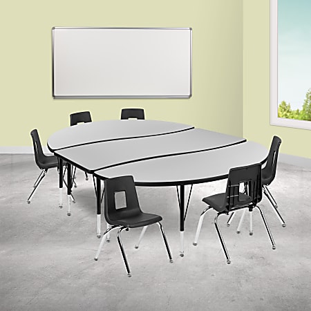 Flash Furniture 86" Oval Wave Flexible Laminate Activity Table Set With 14" Student Stack Chairs, Gray