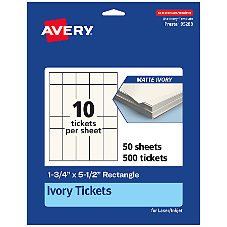 Avery® Printable Tickets, 1.75"x5.5", Matte Ivory, Pack Of 500