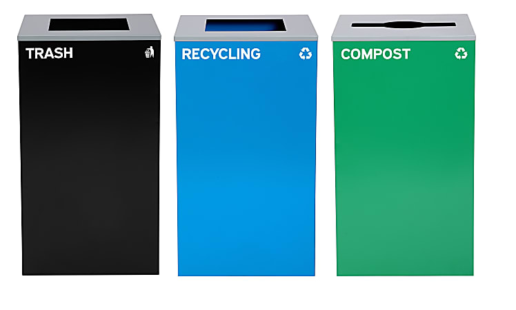 Alpine Industries Stainless-Steel Open Top Mixed Recycling, Compost And Trash Can Set, 29 Gallons, Black/Blue/Green - ALP4450-BLK-KIT23