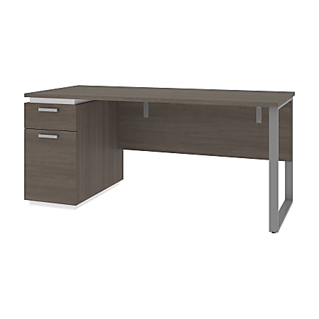 Bestar Aquarius 66”W Computer Desk With Single Pedestal, Bark Gray/White