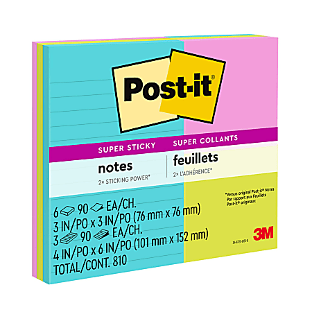 Post-it Super Sticky Notes, Assorted Sizes, Supernova Neons