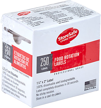 Cambro Half-Size Food Rotation Labels, 1252SLINB250, 1-1/4”W x 2”D, White, Pack Of 250 Labels