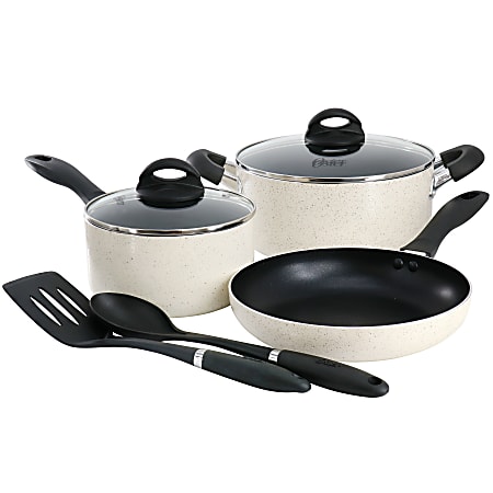 Oster Clairborne 7-Piece Aluminum Nonstick Cookware And Kitchen Tool Set, Linen