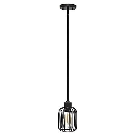 Lalia Home Ironhouse 1-Light Industrial Caged Mini Pendant Ceiling Light, 5"W, Black