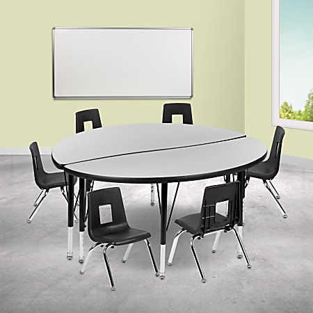 Flash Furniture 47-1/2" Circle Wave Flexible Laminate Activity Table Set With 14" Student Stack Chairs, Gray