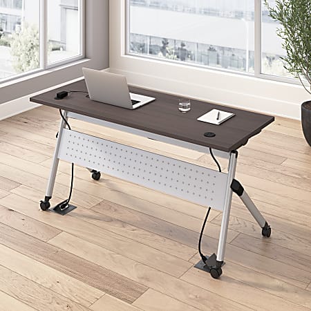 Bush Business Furniture Envision 60"W Folding Training Table with Powered Grommets, Storm Gray/Cool Gray Metallic, Standard Delivery