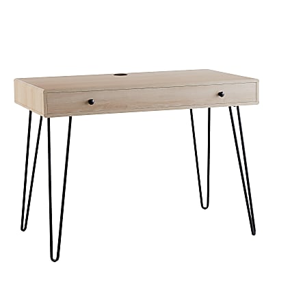 Huntingtown Desk, Number of Drawers: 5, Thin metal legs with diagonal  braces accent a light, airy profile 