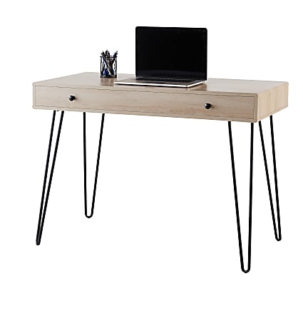 Huntingtown Desk, Number of Drawers: 5, Thin metal legs with diagonal  braces accent a light, airy profile 