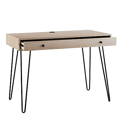 Huntingtown Desk, Number of Drawers: 5, Thin metal legs with diagonal  braces accent a light, airy profile 