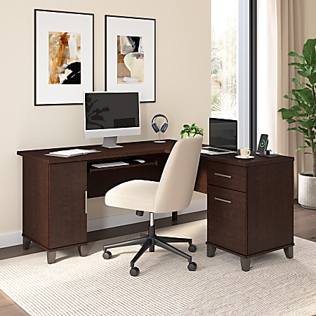 Bush Home Somerset 60"W L-Shaped Corner Desk With Storage, Mocha Cherry, Standard Delivery