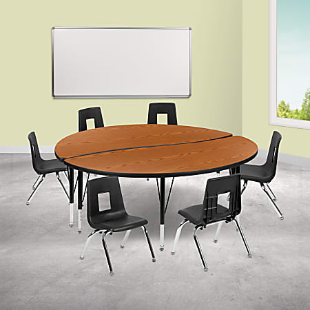 Flash Furniture 60" Circle Wave Flexible Laminate Activity Table Set With 14" Student Stack Chairs, Oak